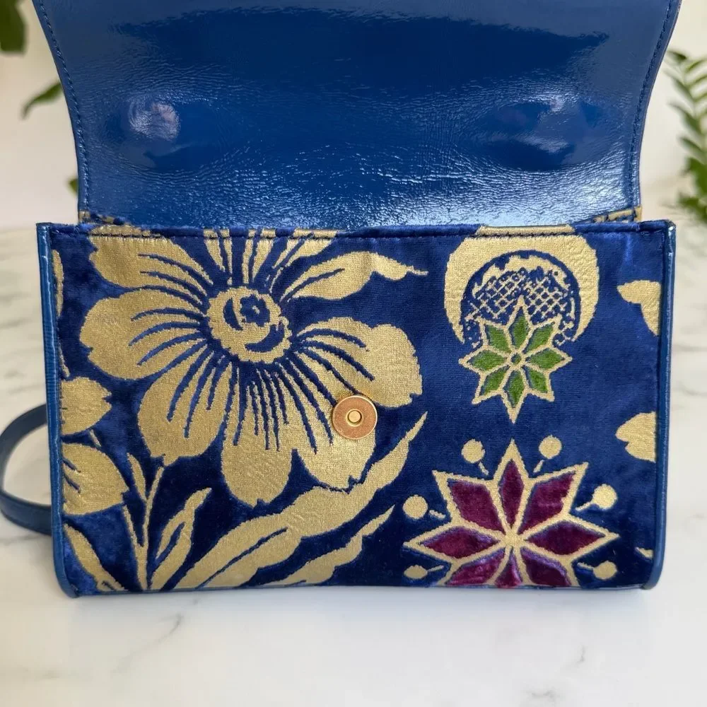 Tory Burch Fleming Cosmic Floral Small Convertible Shoulder Crossbody Bag Blue